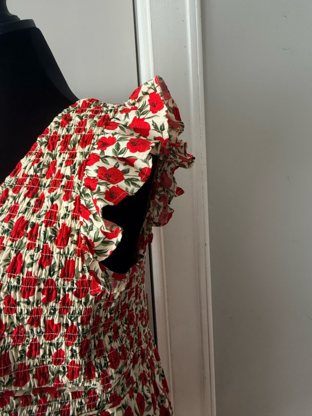 Wishlist Red and Green Floral Smocked V-Neck Dress - Picture 3 of 6